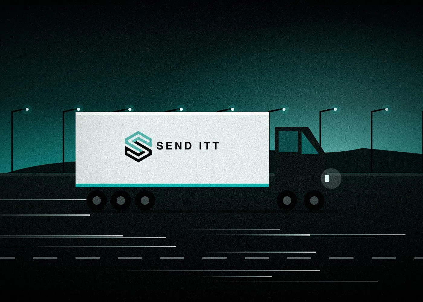 SEND ITT liveried lorry on a motorway at dusk